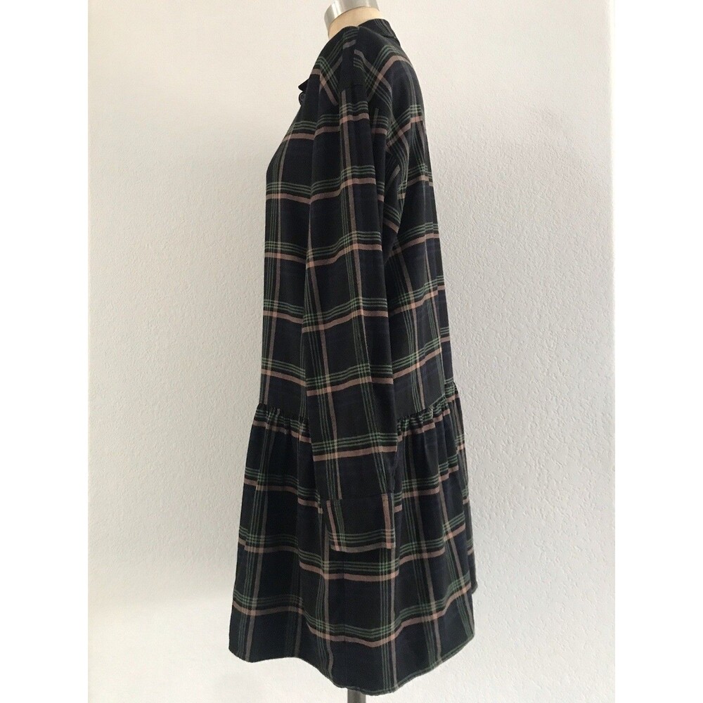 Uniqlo Navy Plaid Flannel Long Sleeve Drop Waist Casual Shirt Dress NWOT M - Picture 5 of 10